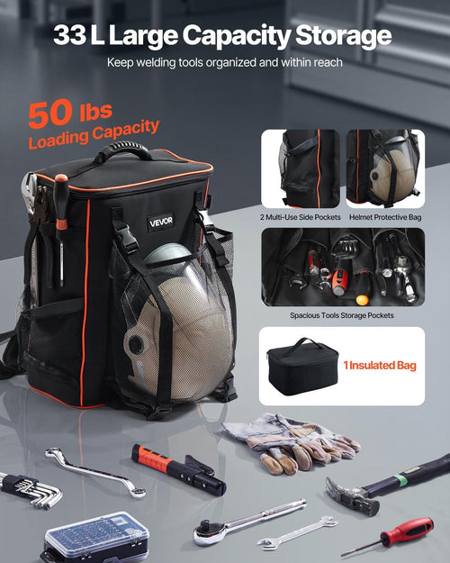 35.6L Welding Backpack 600D Polyester Welder Backpack for Tools and Helmet