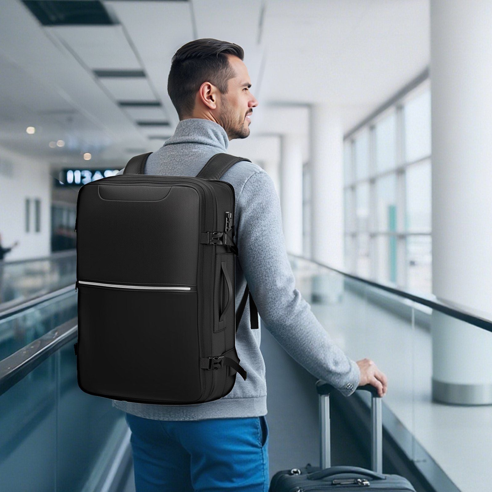 VEVOR Vacuum Travel Backpack, 80L, Expandable Vacuum Seal Compression Travel Backpack with Pump, with TSA-Approved Lock, Airback Vacpack, Water-Resistant Carry-On Suitcase Luggage, for Business, Black