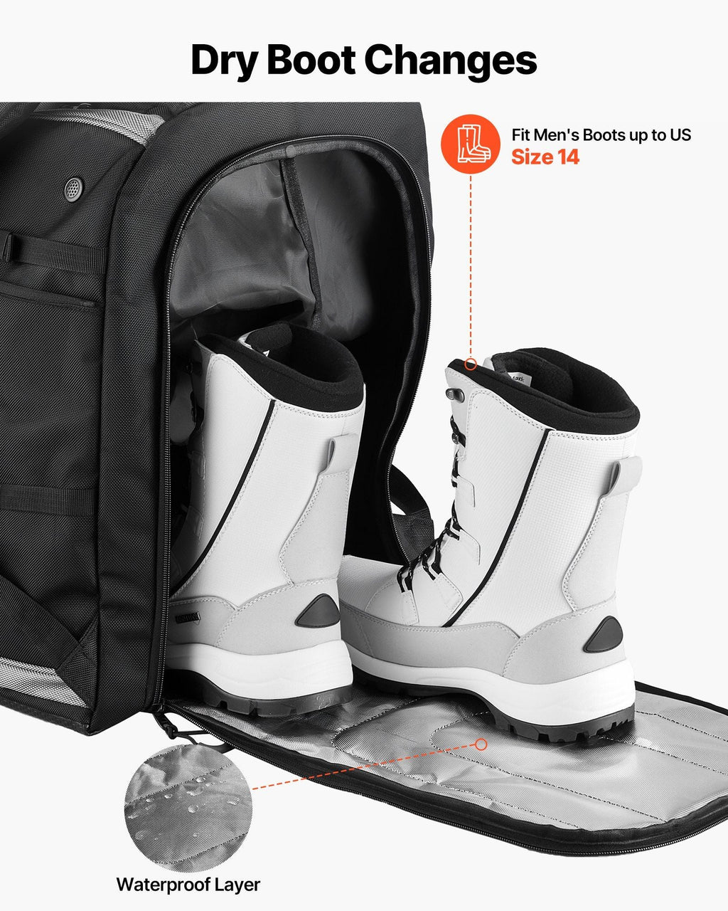 Skischuhtasche Snowboardstiefel Reise-Rucksack 55L Wasserdicht Oxford Schwarz