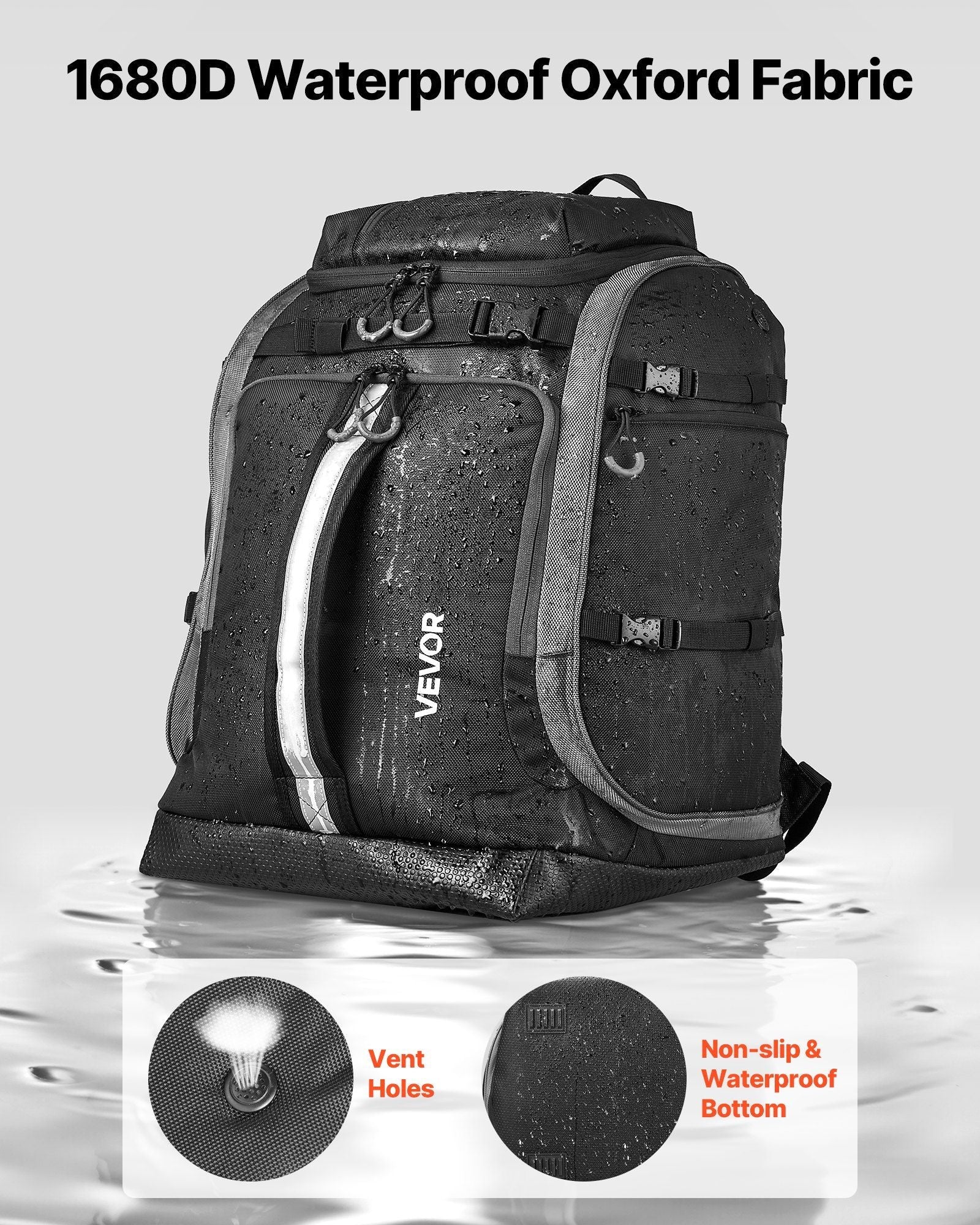 Skischuhtasche Snowboardstiefel Reise-Rucksack 55L Wasserdicht Oxford Schwarz