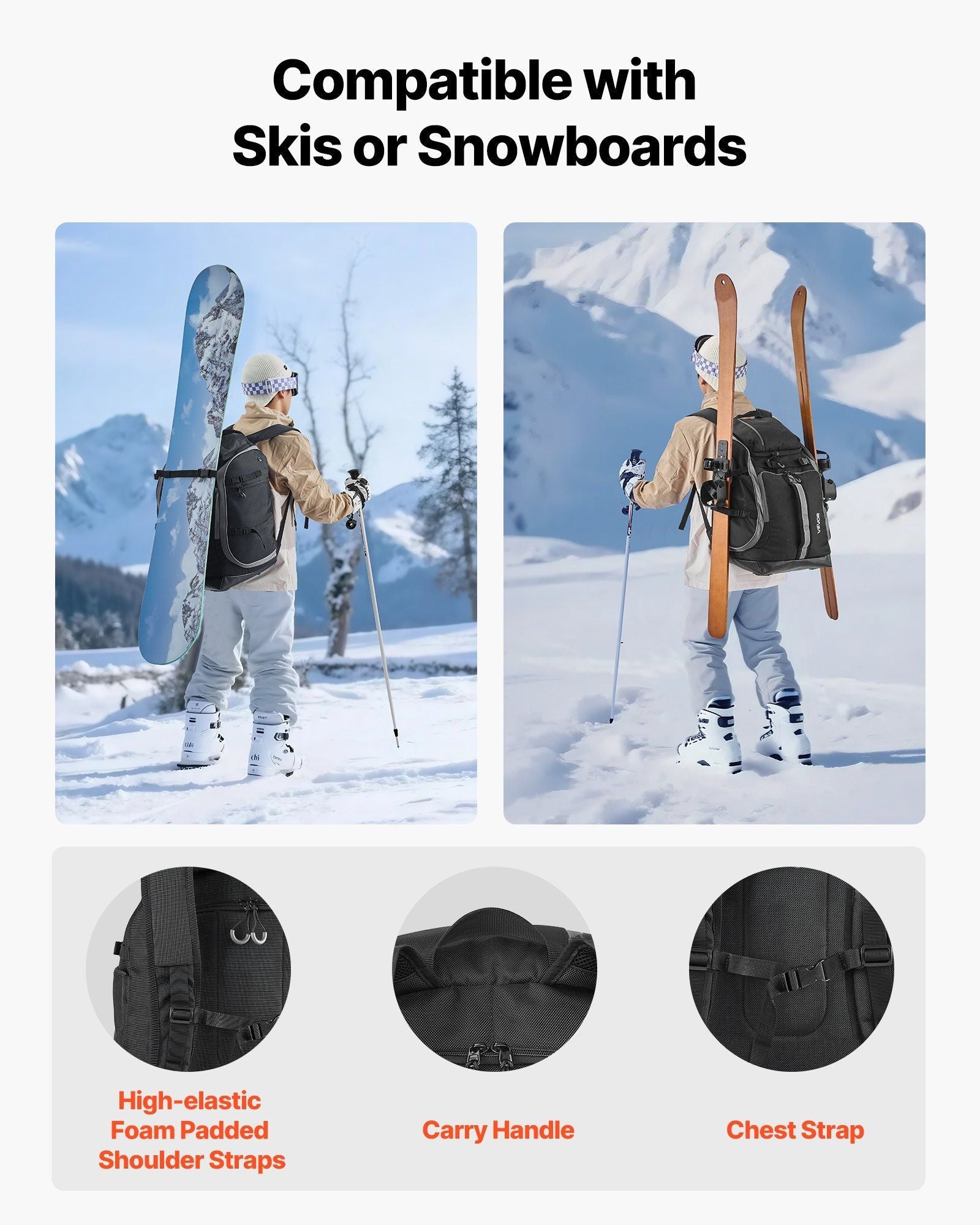 Skischuhtasche Snowboardstiefel Reise-Rucksack 55L Wasserdicht Oxford Schwarz